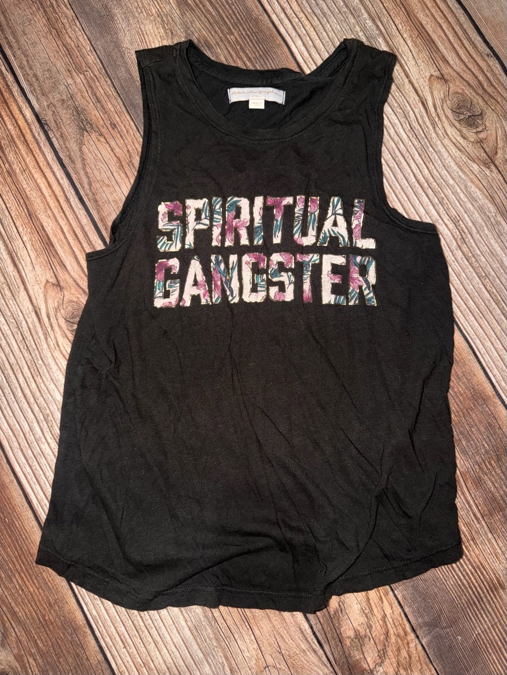 Spiritual Gangster Black Floral Logo Muscle Tank